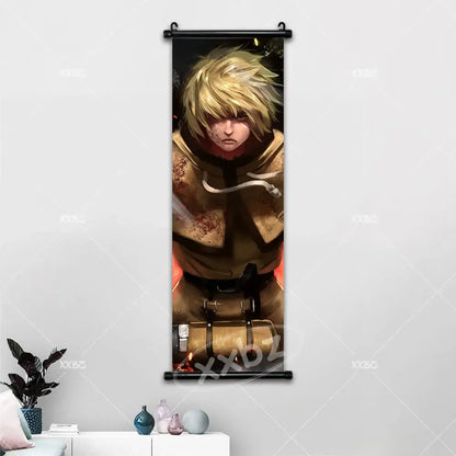 Vinland saga canvas poster featuring anime character thorfinn with blonde hair and brown blood-stained outfit wall art