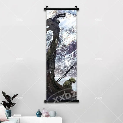 Black-framed vinland saga canvas poster wall art featuring an anime-style viking ship with detailed wood grain