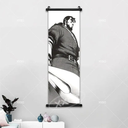 Black-and-white manga-style vinland saga wall art canvas poster featuring a muscular bearded character in detailed line art