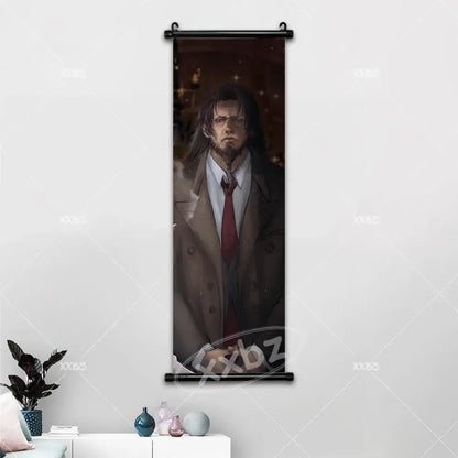 Vinland saga canvas poster wall art featuring a black-framed anime character with long dark hair in a brown coat