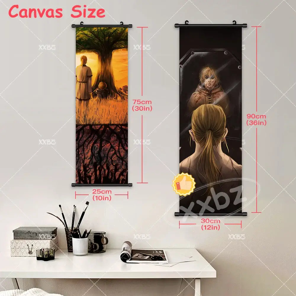 Vinland saga canvas poster wall art featuring two vertical canvas hangings with golden light and game of thrones character