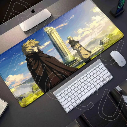 Rectangular vibrant anime-themed vinland saga thorfinn gaming mouse pad with golden towers and soft clouds illustration