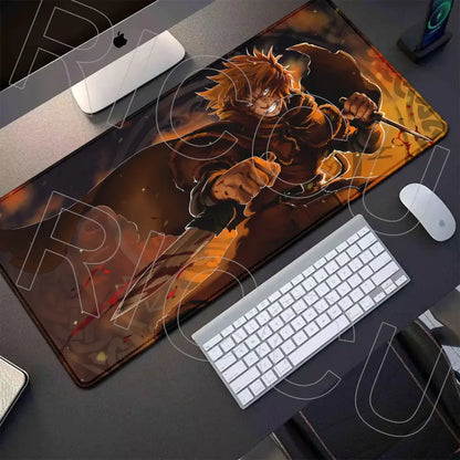 Vinland saga thorfinn gaming mouse pad 800x400mm dark brown with anime character and fiery orange background