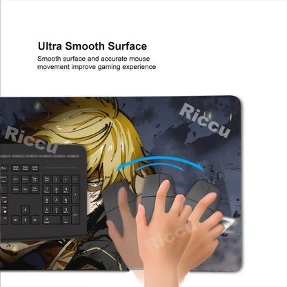 Black and gray vinland saga thorfinn gaming mouse pad with blonde anime character design 800x400mm