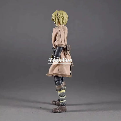 Vinland saga thorfinn karlsefni action figure with short light green hair wearing beige coat and black pvc armored legs