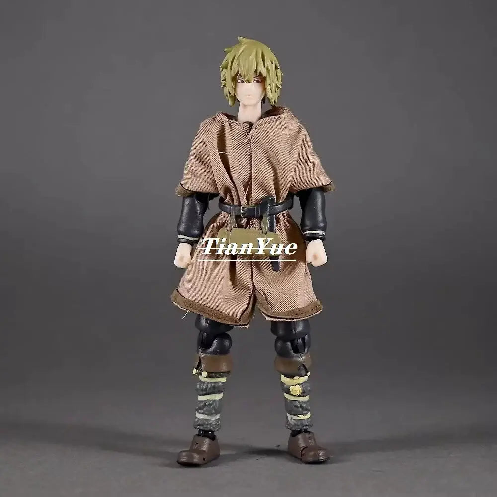 Vinland saga thorfinn karlsefni action figure with spiky blonde hair wearing brown hooded tunic and black armor pvc 15cm