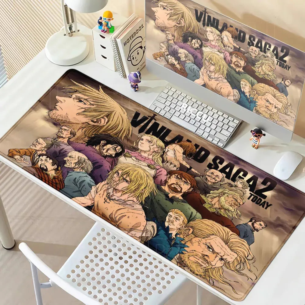 Vinland saga thorfinn mouse pad with detailed anime artwork on beige anti slip rubber for gaming use