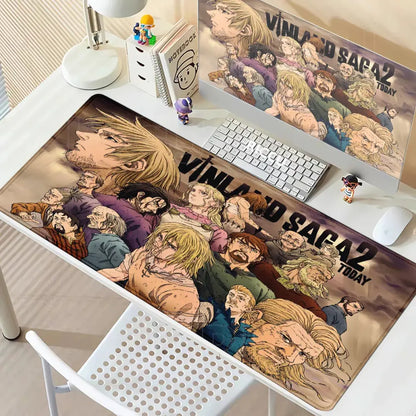 Vinland saga thorfinn mouse pad with detailed anime artwork on beige anti slip rubber for gaming use