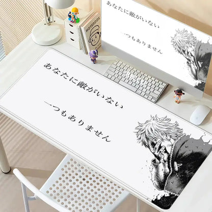 White rectangular anti-slip rubber mouse pad featuring black-and-white vinland saga thorfinn anime illustration and japanese text