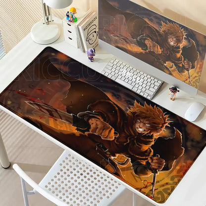 Vinland saga thorfinn mouse pad large rectangular anti-slip rubber with fiery anime character and spiky brown hair