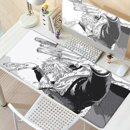 Black and white vinland saga thorfinn mouse pad with detailed illustration on anti-slip rubber for gaming use