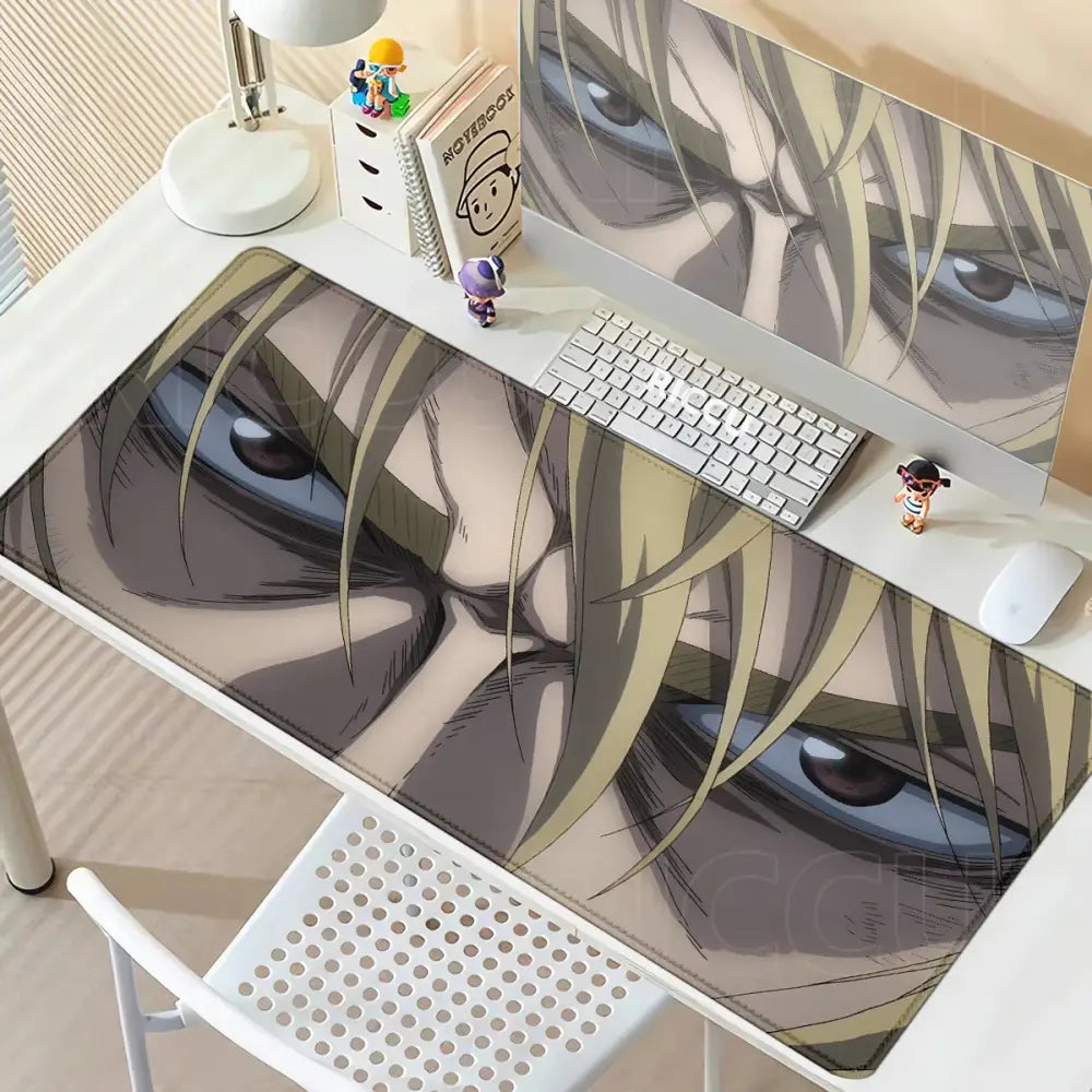 Vinland saga thorfinn mouse pad with anti-slip rubber featuring intense blonde anime eyes and dark shading design