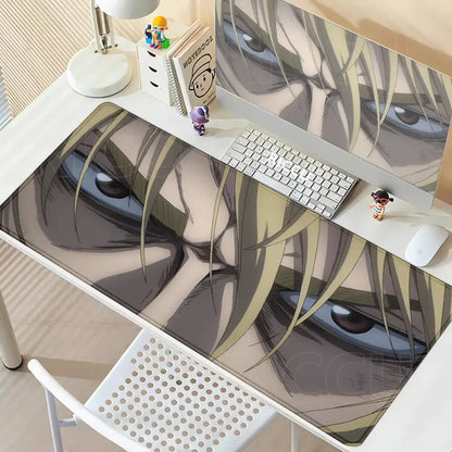 Vinland saga thorfinn mouse pad with anti-slip rubber featuring intense blonde anime eyes and dark shading design