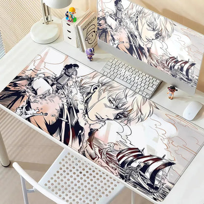 Large transparent vinland saga thorfinn mouse pad with black and white anime design and anti slip rubber base