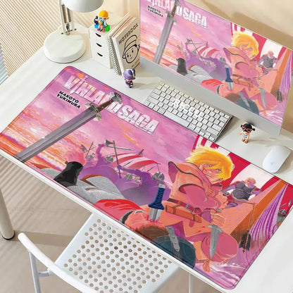 Vinland saga thorfinn mouse pad with pink and purple anime design on anti slip rubber featuring nakoto tukimura