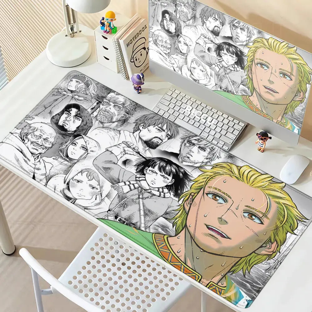 Black and white vinland saga thorfinn mouse pad with blonde male figure anti slip rubber material