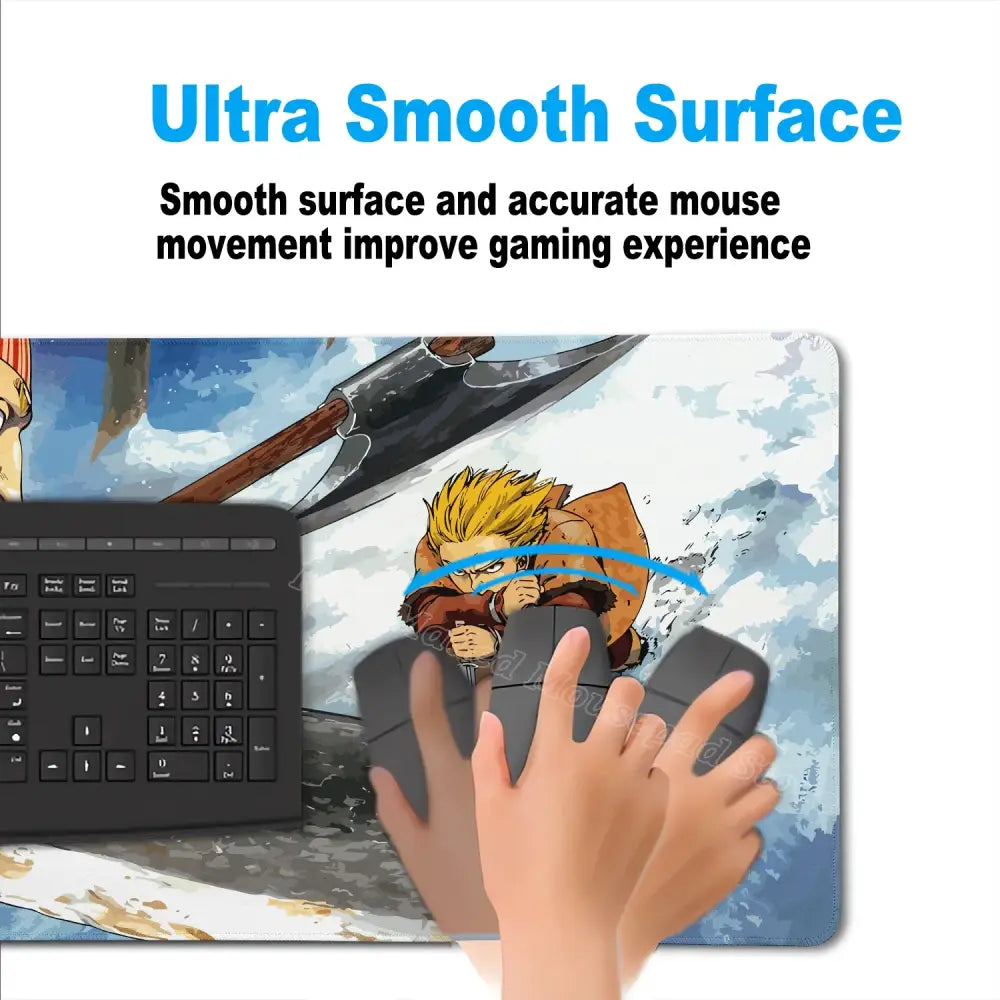 Vinland saga thorfinn mouse pad with ultra-smooth surface featuring blonde character action art on anti-slip rubber base