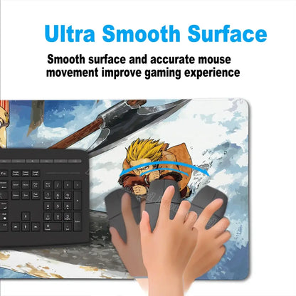 Vinland saga thorfinn mouse pad with ultra-smooth surface featuring blonde character action art on anti-slip rubber base