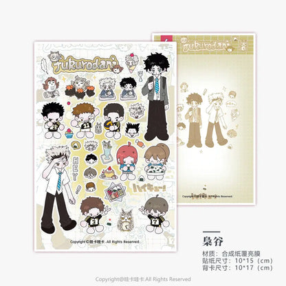 A wakawaka cute character sticker decal featuring chibi fukurodan characters on pale yellow for diy scrapbooking