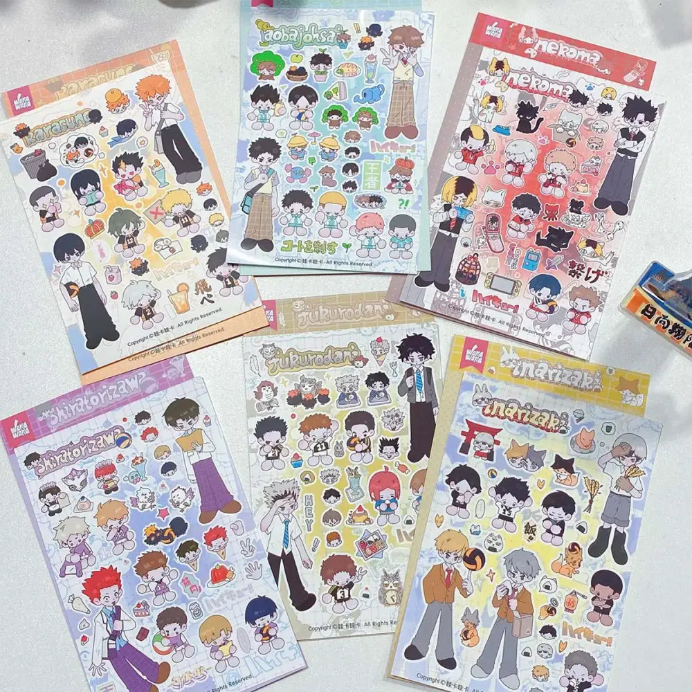 A collection of colorful wakawaka cute character sticker sheets featuring anime characters for diy scrapbooking