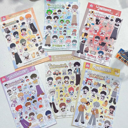 A collection of colorful wakawaka cute character sticker sheets featuring anime characters for diy scrapbooking
