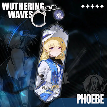 Wuthering waves translucent blue and white acrylic keychain featuring anime character hiyuki with star-patterned hat strip pendant