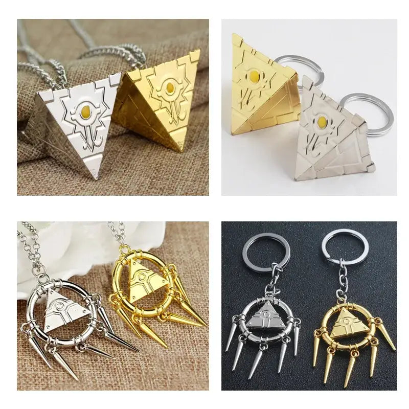 Gold and silver alloy yu-gi-oh yugi millennium pendant necklace with eye motifs for necklace or keychain use
