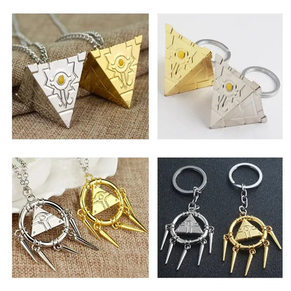 Gold and silver alloy yu-gi-oh yugi millennium pendant necklace with eye motifs for necklace or keychain use