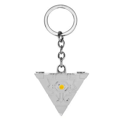 Silver alloy yu-gi-oh yugi millennium pendant necklace keychain with detailed eye emblem and glowing yellow center